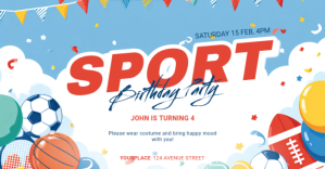 Aqua Joyful Sport Themed Birthday Party Invitation Facebook Shared Image template