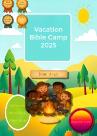 Aqua Joyful Sunlight Explorers: Vacation Bible Camp Flyer A6 template