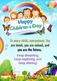 Aqua Joyful Universal Children's Day A4 template
