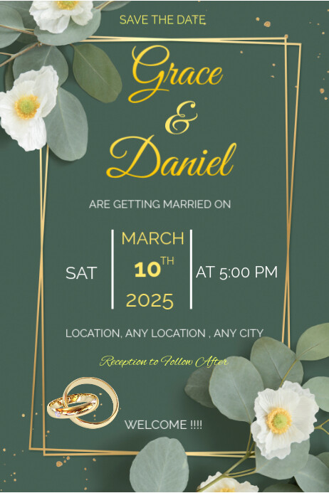 Aqua Joyful Wedding Invitation Poster Cartaz template