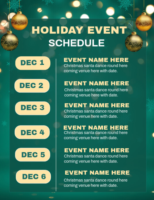 Aqua List-based Holiday Event Schedule Template Flyer (us Letter)