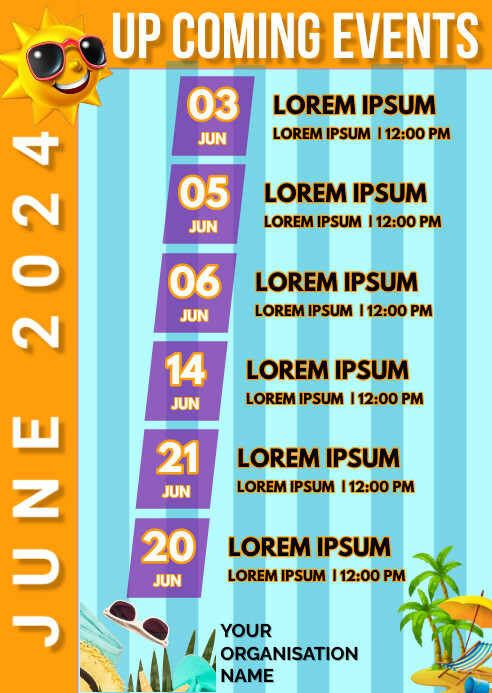 Aqua List-based June Event Calendar  A6 template