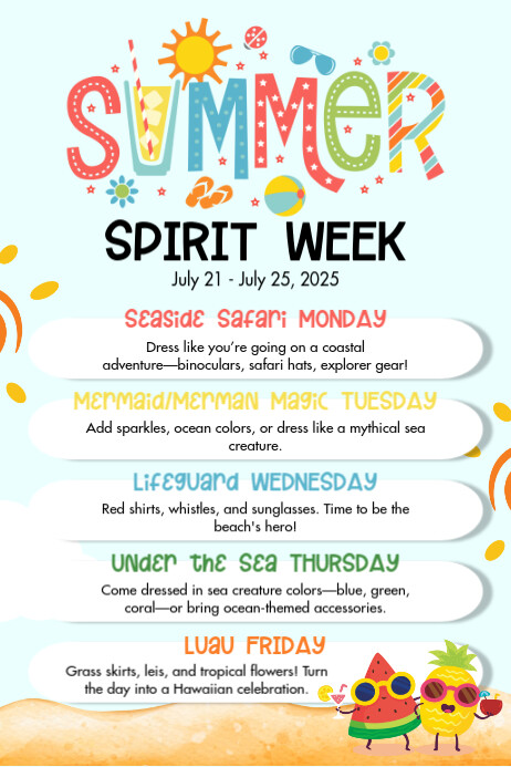 Aqua List-based Summer Spirit Week Poster Cartaz template