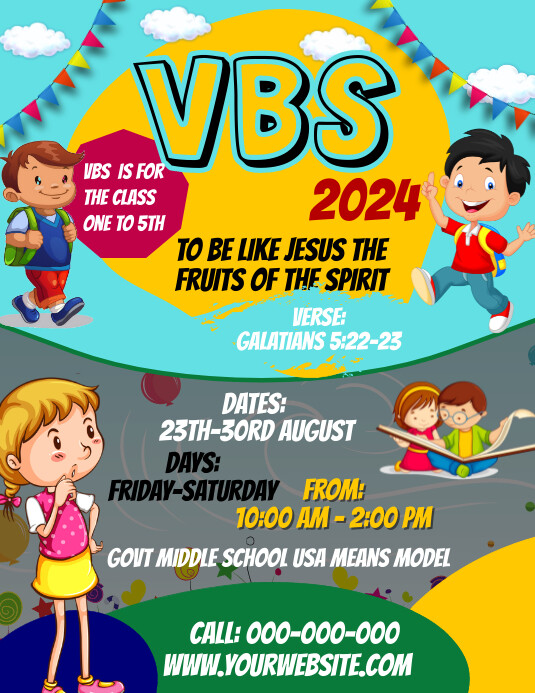 Aqua List-based Vbs Flyer (us Letter) Template | PosterMyWall