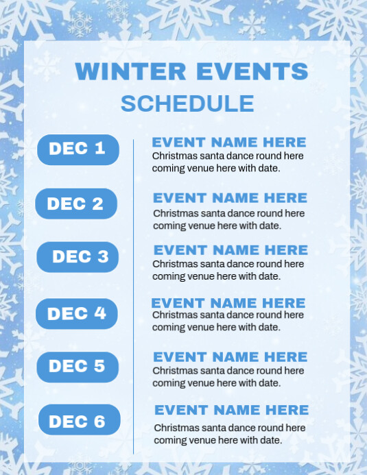 Aqua List-based Winter Events Schedule Template Flyer (us Letter ...