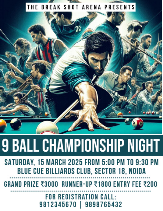 Aqua Maximalist 8 Ball Pool Tournament Flyer Flyer (us Letter) template