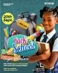 Бирюзовый Back to School Sale Instagram Portrait Template