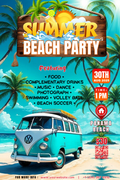 Turquoise Beach Party Posters Template | PosterMyWall