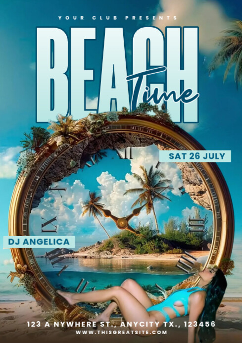 Aqua Maximalist Beach Time Paty A4 template