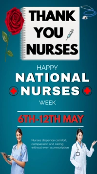 Aqua Maximalist Blue and red national nurses week Instagram Story template