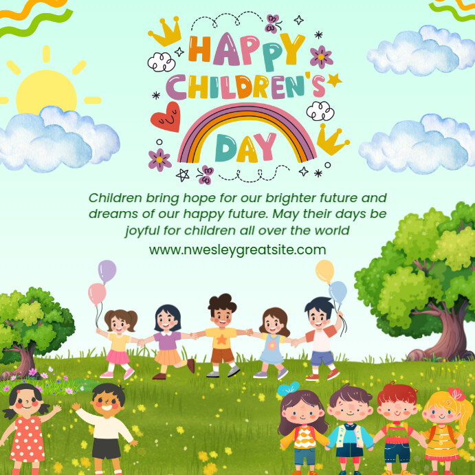 Aqua Maximalist Children's Day Square (1:1) template