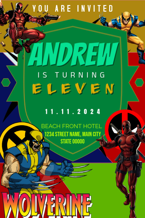 Aqua Maximalist Deadpool And Wolverine Poster Template | PosterMyWall