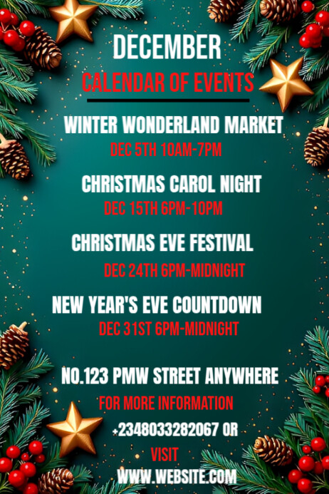 Aqua Maximalist December Calendar Of Events Poster Template | PosterMyWall