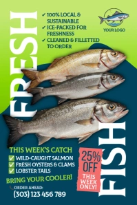 Aqua Maximalist Fresh Fish Market Poster template