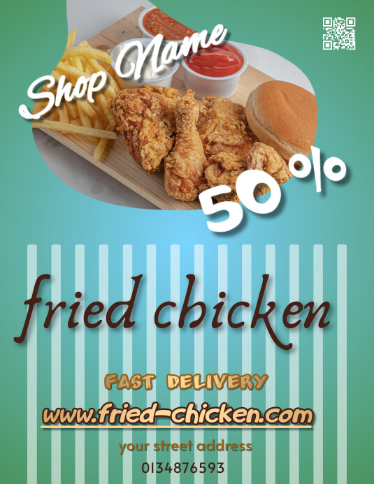 Aqua Maximalist Fried Chicken Flyer (us Lette Pamflet (VSA Brief) template