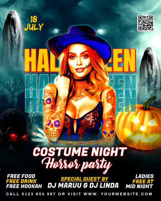 Aqua Maximalist Halloween Movie Night Flyer Instagram Portrait template
