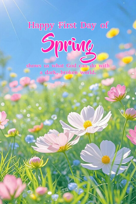 Aqua Maximalist Happy First Day Of Spring Pinterest Graphic template