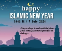 Aqua Maximalist Happy Islamic New Year  Mediu Mittelgroßes Rechteck template