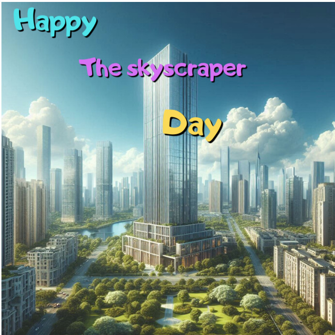 Aqua Maximalist Happy The Skyscraper Day  Instagram Post template