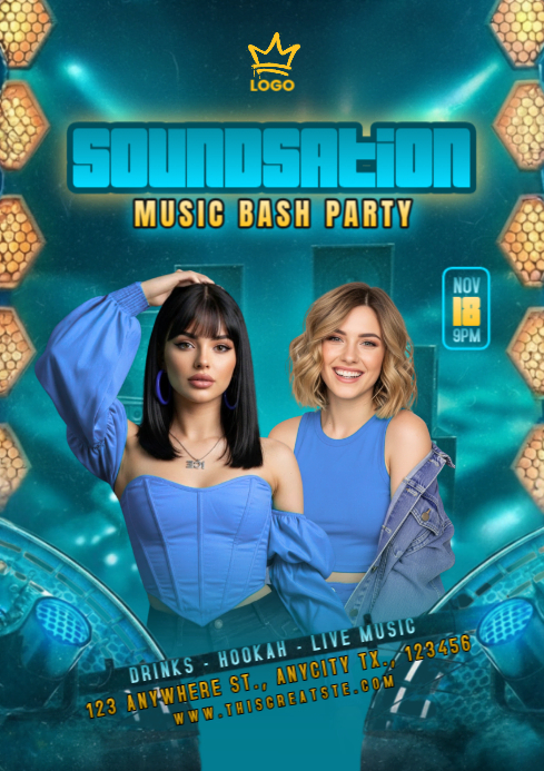 Aqua Maximalist Music Bash Party A4 template