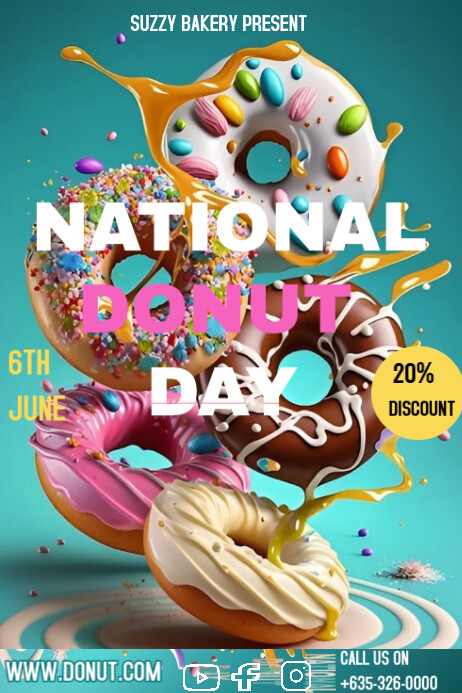 Aqua Maximalist National Donut Day  Poster template