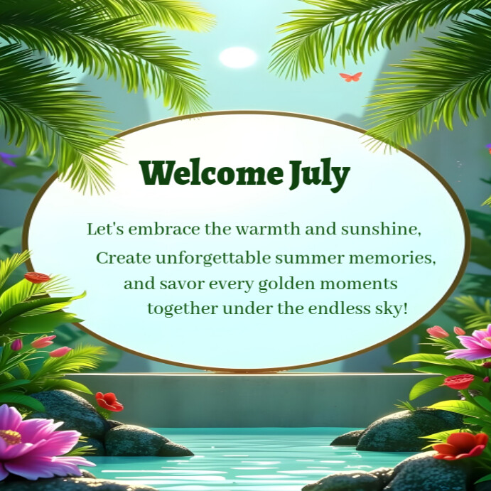 Aqua Maximalist New Month July Design Template  Instagram Post