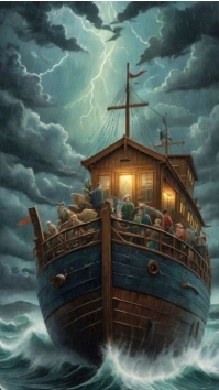 Aqua Maximalist Noah Ark Illustration  Digital Display (9:16) template