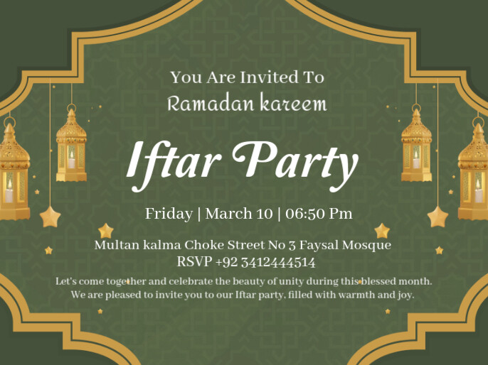 Aqua Maximalist Ramadan Mubarak Iftar Party Invitation Cards Presentation Apresentação template
