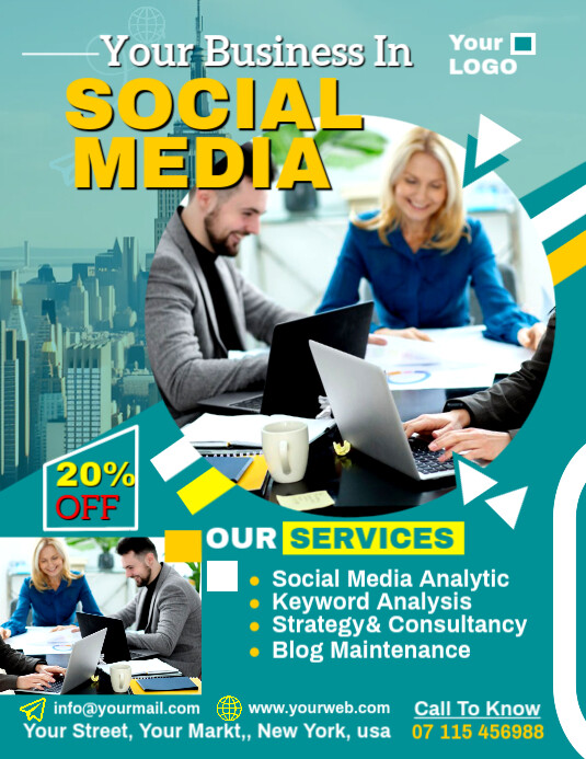 Aqua Maximalist Social Media Marketing Flyer Flyer (us Letter) template