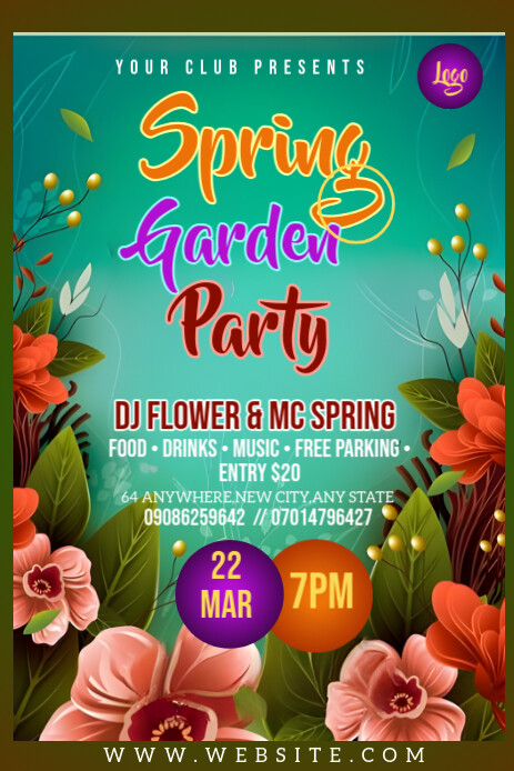 Aqua Maximalist Spring Party Flyer  Pinterest Graphic template