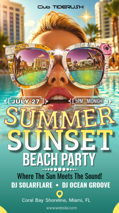 Aqua Maximalist Summer Beach Pool Party Instagram Story template