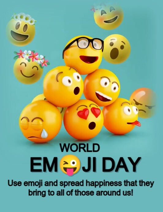 Aqua Maximalist World Emoji Day Flyer (us Letter) template