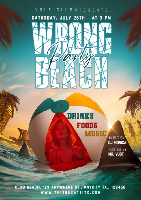 Aqua Maximalist Wrong Beach Party A4 template