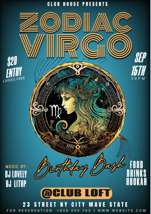 Aqua Maximalist Zodiac Virgo Bash A4 template