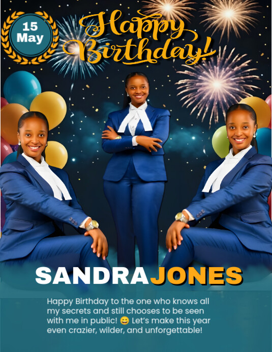 Aqua Modern & Minimal Blue And Gold Maximalist Happy Birthday  Flyer (us Letter) template