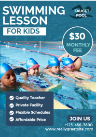 Aqua Modern & Minimal Blue Modern Swimming Lessons Poster A2 template