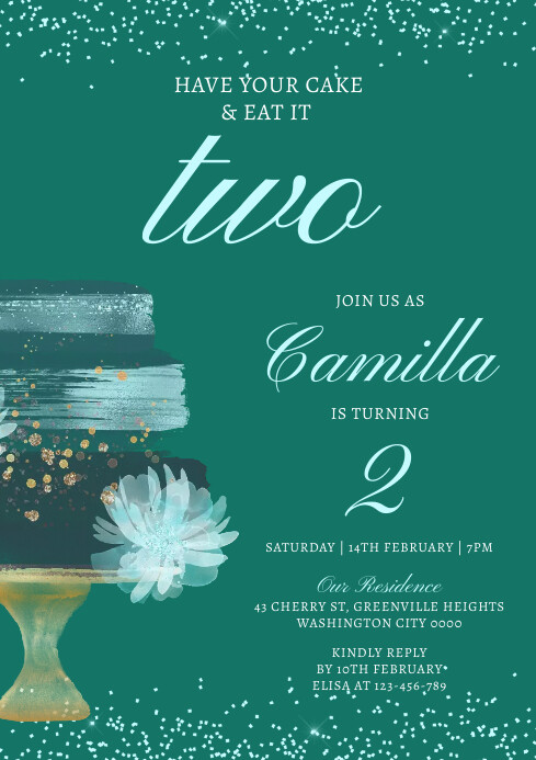 Ivitatio Aqua Modern & Minimal Cake Birthday Invitatio Template | PosterMyWall