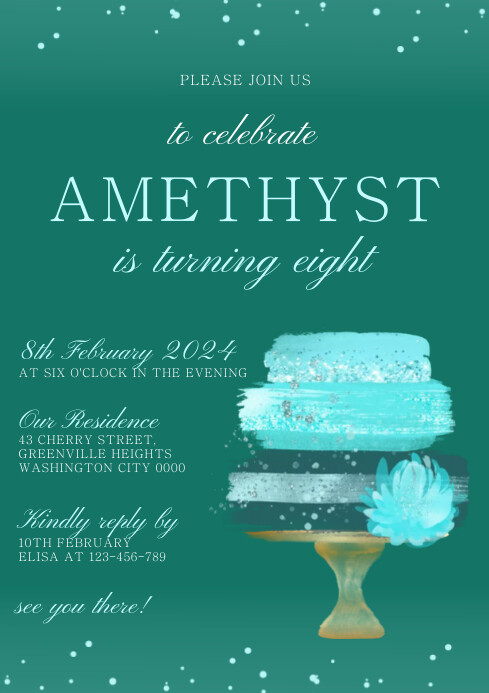 Ivitatio Aqua Modern & Minimal Cake Birthday Invitatio Template | PosterMyWall