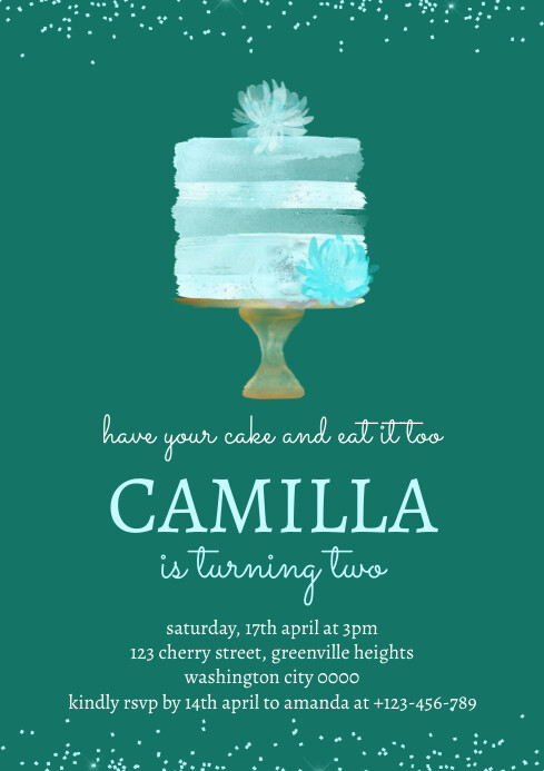 Ivitatio Aqua Modern & Minimal Cake Birthday Invitatio Template | PosterMyWall