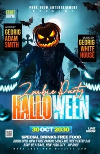 Aqua Modern & Minimal Halloween Zombie Party Editable Video Template Tabloid