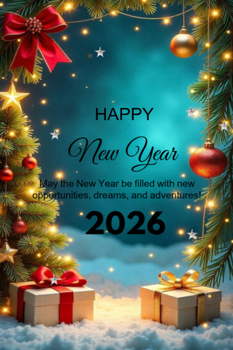Aqua Modern & Minimal Happy New Year 2026 Poster Template | PosterMyWall