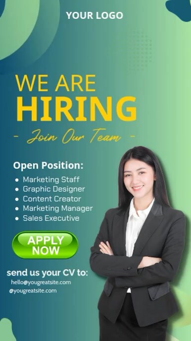 Aqua Modern & Minimal Hiring Digital Display (9:16) template