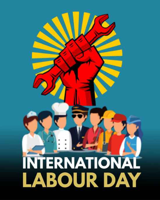 Aqua Modern & Minimal International Labour Day Instagram Portrait template