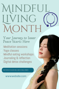 Aqua Modern & Minimal Mindful Living Month  Poster Plakat template