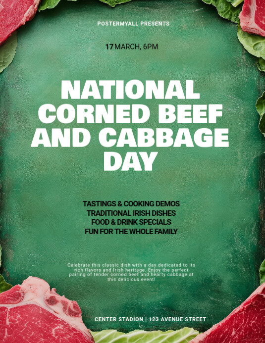 Aqua Modern & Minimal National Corned Beef And Cabbage Day Event Flyer ...