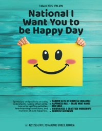 Aqua Modern & Minimal National I Want You To Be Happy Day celebration event Flyer (us Letter) template