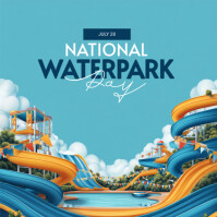 Aqua Modern & Minimal National Waterpark Day Instagram Post Instagram-opslag template