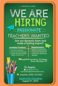 Aqua Modern & Minimal School Hiring Teachers Ad Post Template Poster