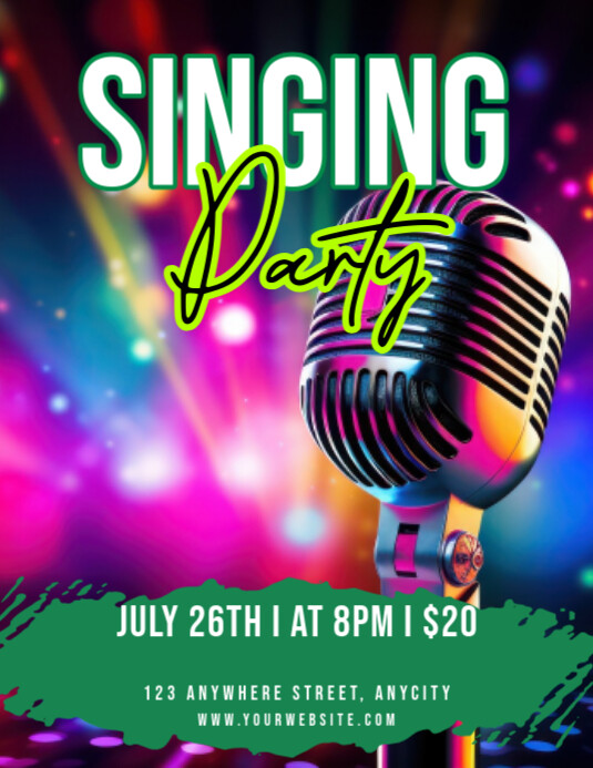 Aqua Modern & Minimal Singing Party Pamflet (letter As) 传单(美国信函) template