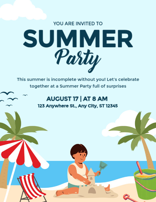 Aqua Modern & Minimal Summer Party Flyer (us Letter) Pamflet (VSA Brief) template